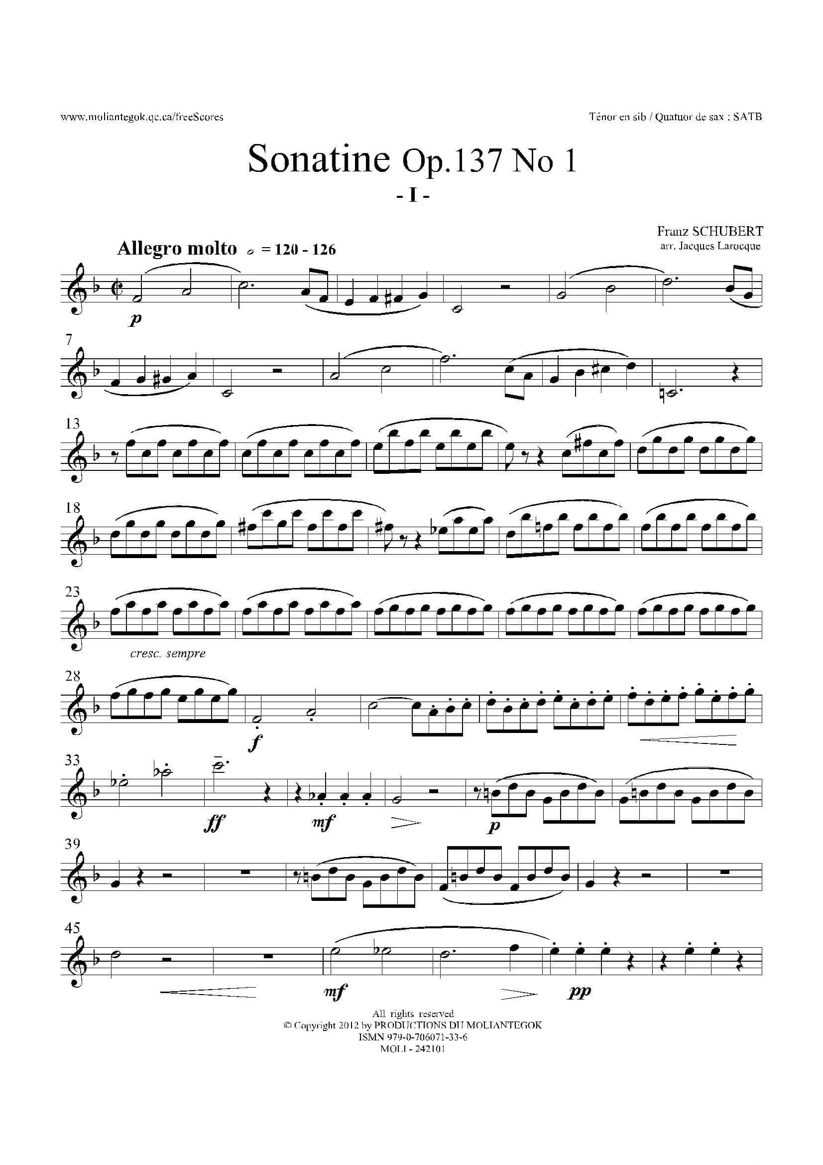 Sonatine Op.137 No 1（四重奏次中音萨克斯分谱）-1