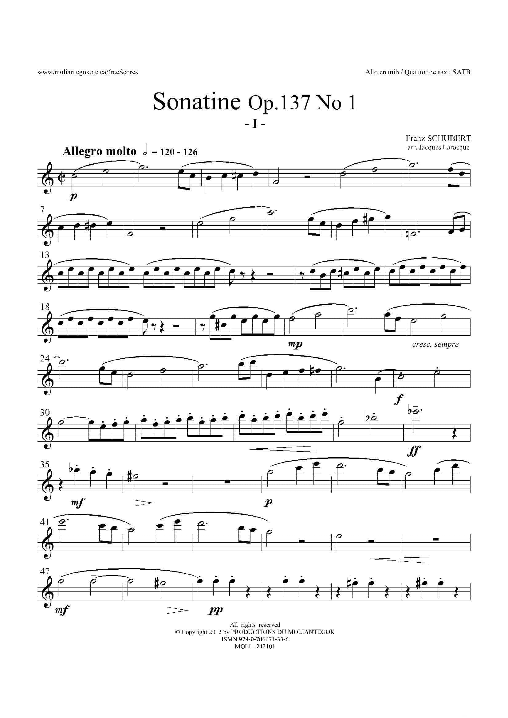 Sonatine Op.137 No 1（四重奏中音萨克斯分谱）-1